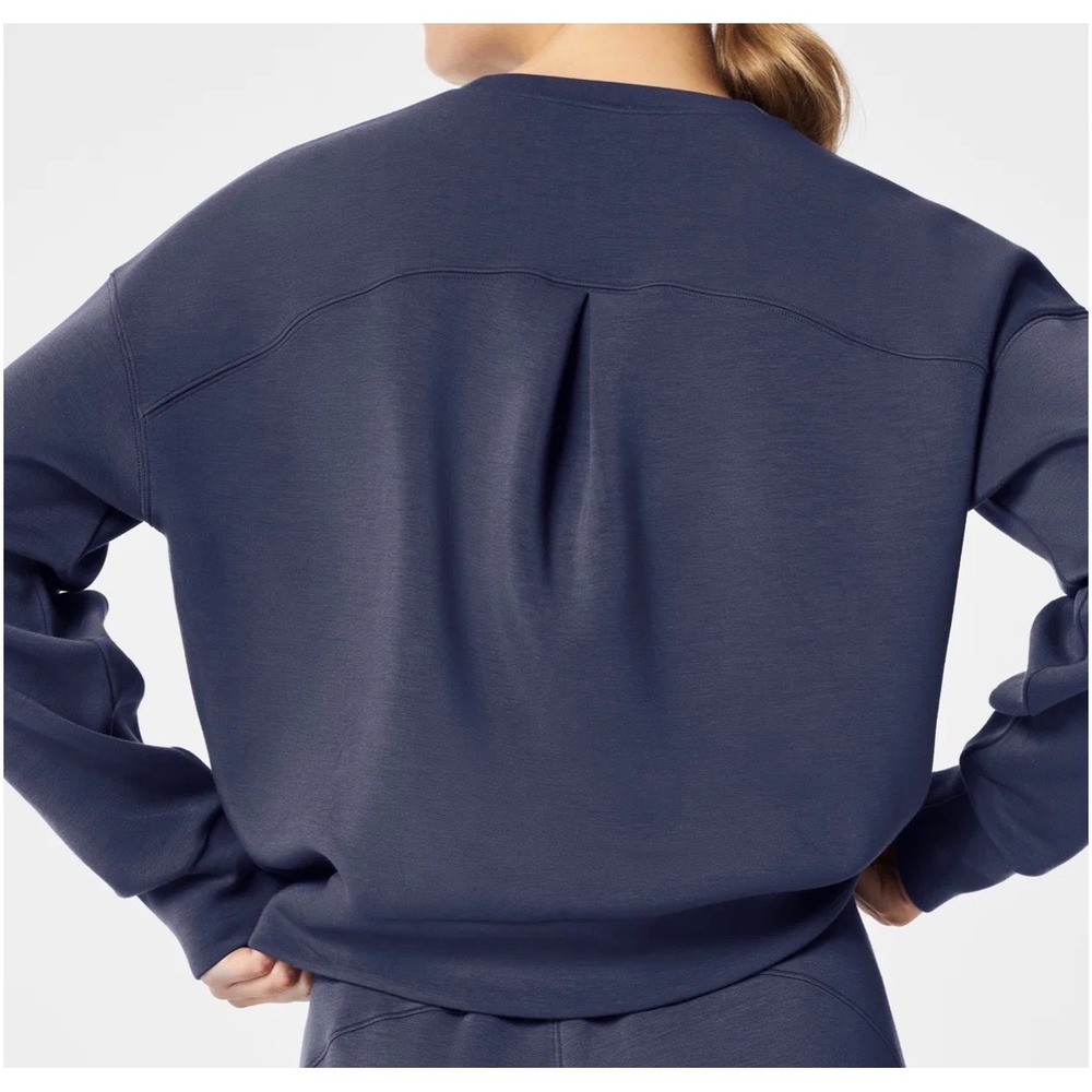 Spanx AirEssentials Dark Storm Blue Grey Crew Neck Sweatshirt Womens Large - Picture 7 of 7